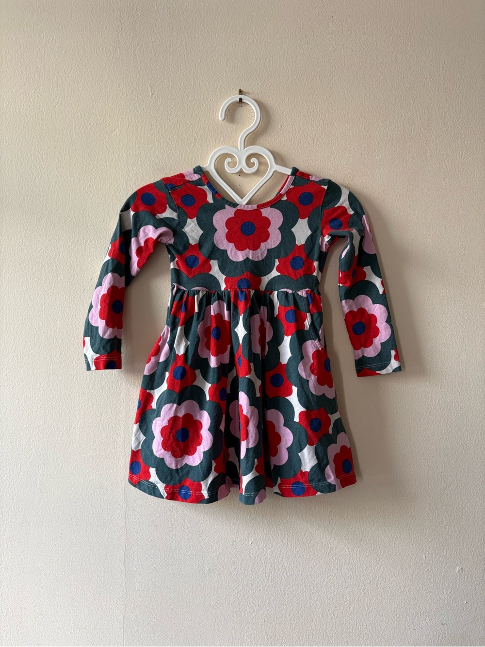Hanna Anderson Girls Floral Long-Sleeve Cotton Dress Size 4